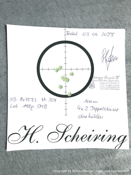 Scheiring Doppelbchse Kaliber 8x75RS, inkl. Zeiss Varipoint 1,1-4x24 T*, Service 4/23